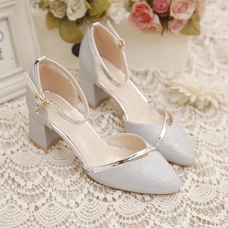 [with box] Kasut Kahwin French Women Bridesmaid Wedding Block Heels ...