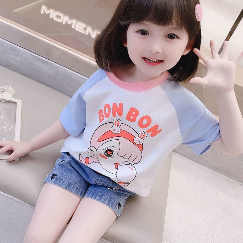 [0-9 years old] Cotton Girls T-shirt Children Short Sleeve Tops For ...