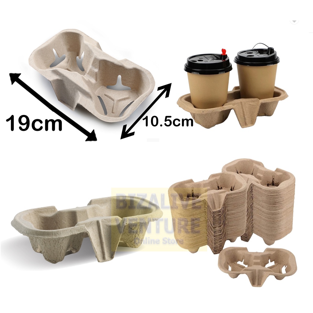 (100Pcs) 2 Cup Paper Moulded Pulp Cup Tray | Paper Cup Holder ...