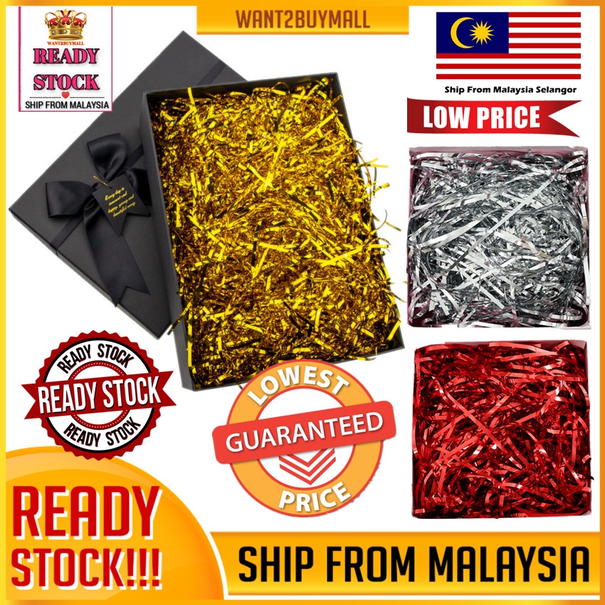 100g Metallic Gold Bright Shredded Raffia Paper Hamper Wrapping Gift ...