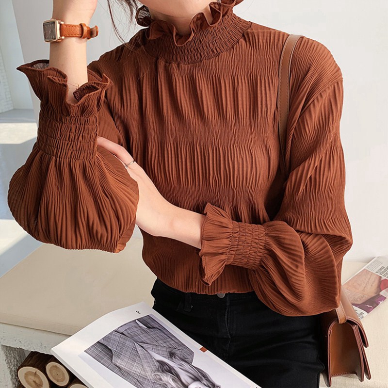 Turtleneck chiffon blouse sale