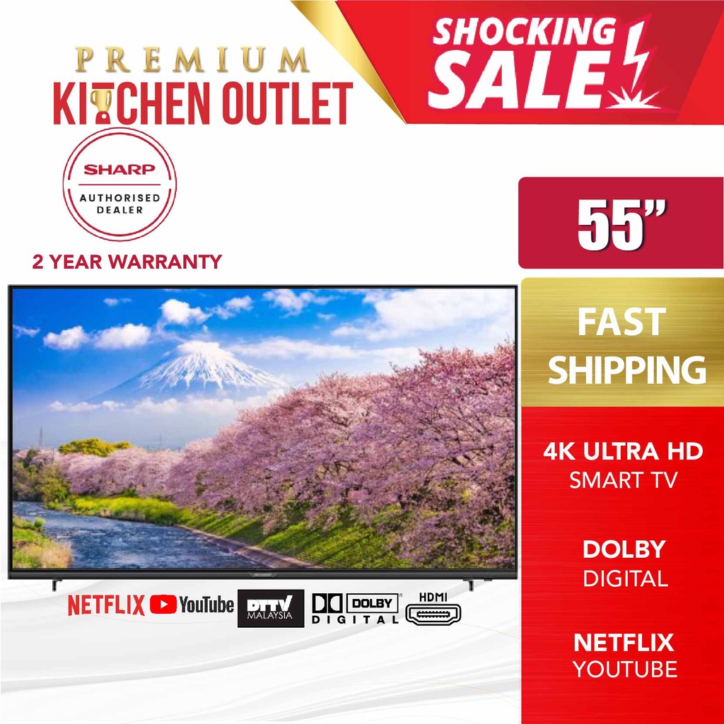 Sharp 55 Inch 4K UHD Smart TV 4TC55EJ2X Netflix Youtube HDR  Browser Screen Mirroring