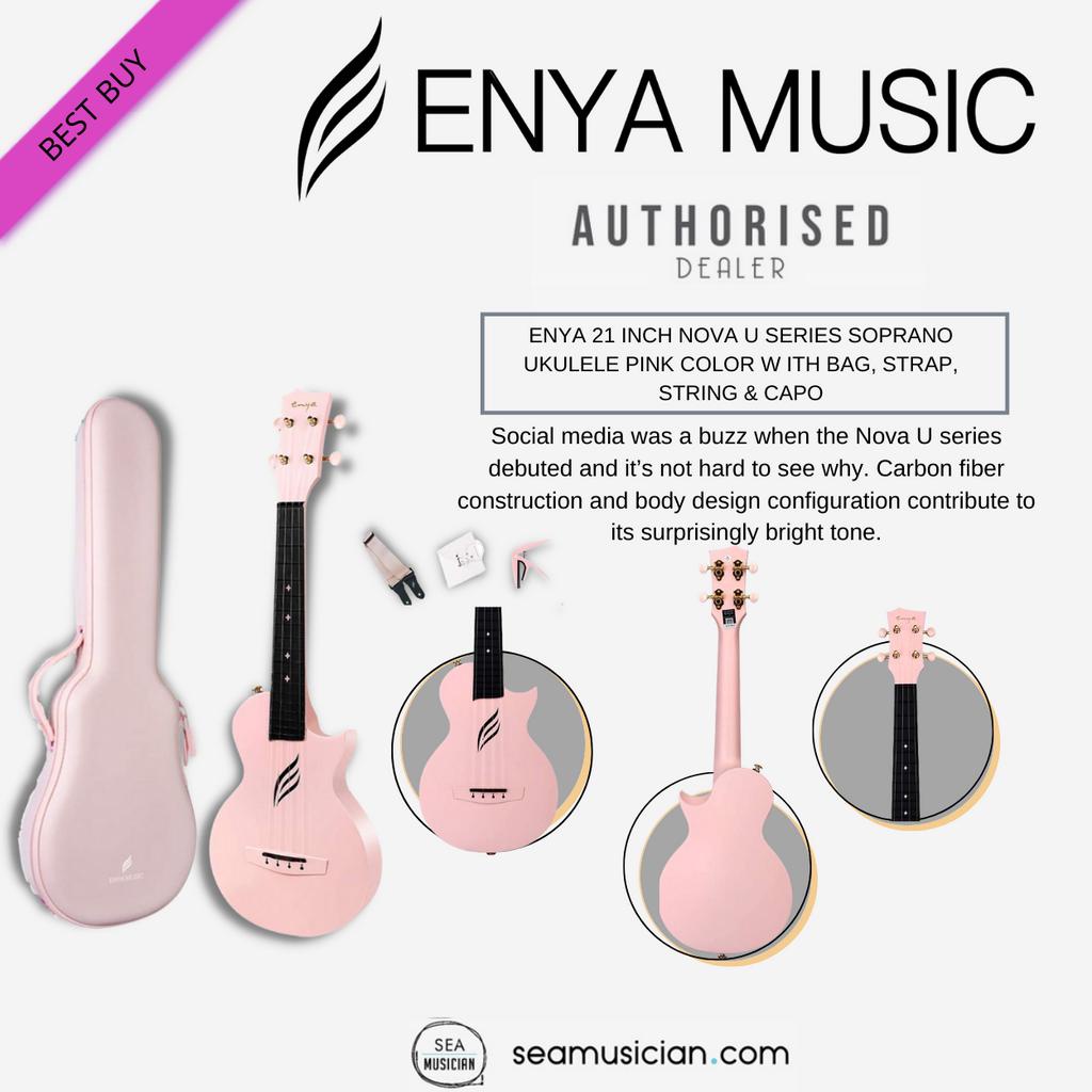ENYA 21 INCH NOVA U SERIES SOPRANO UKULELE PINK COLOR W ITH BAG, STRAP ...