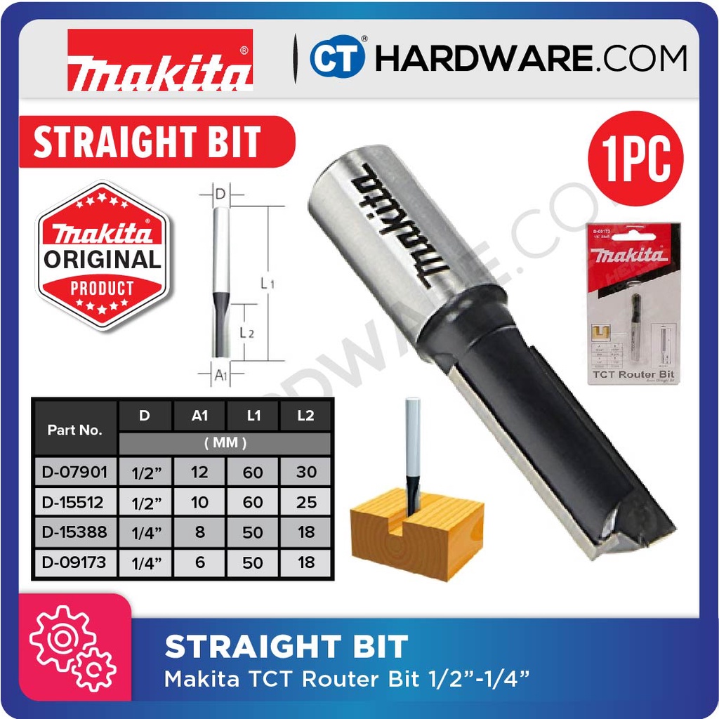 MAKITA ROUTER BIT STRAIGHT BIT 1/2" SHAFT (10 & 12MM ) & 1/4" SHAFT
