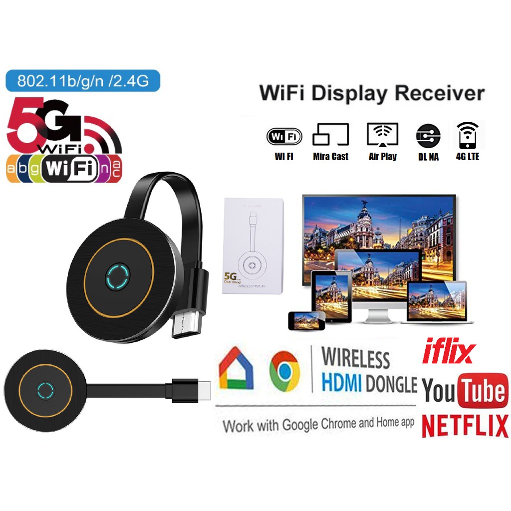 5Ghz 4K Built-In WiFi Wireless Display HDMI Video Cast Receiver Support ...