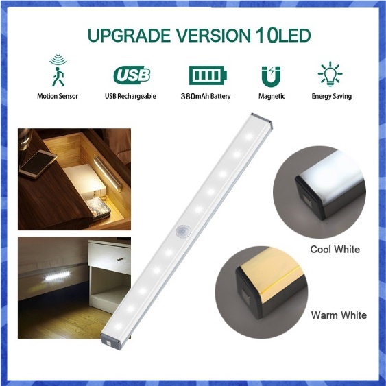 Sensor Light USB Rechargeable Wireless Body Induction Lamp Motion ...
