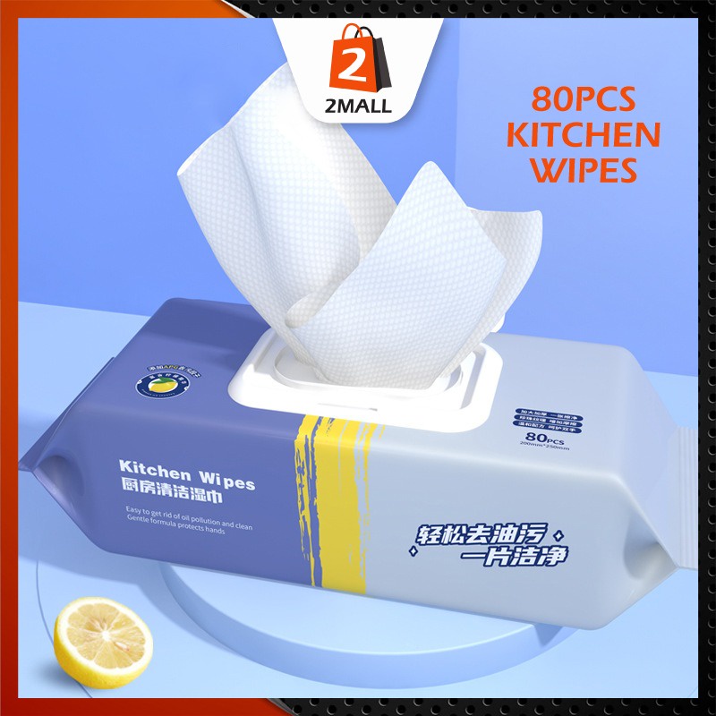 2MALL 80 Sheets Extra Large packed kitchen cleaning wipes Household Wet Wipes Tisu Dapur