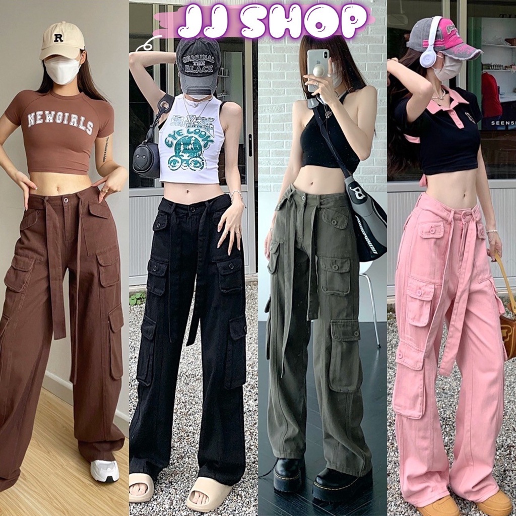JJ shop Jeans With A Rope On The cargo Belt Cool And Chic 