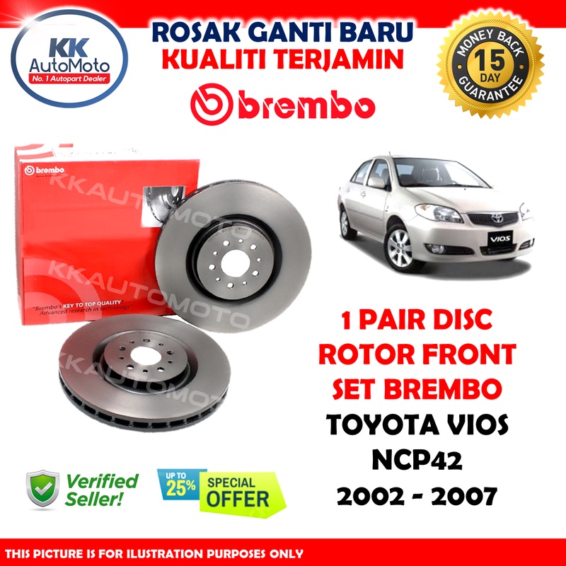 Toyota Vios NCP42 2002 2007 1 Pair Genuine Brembo Front Brake Disc