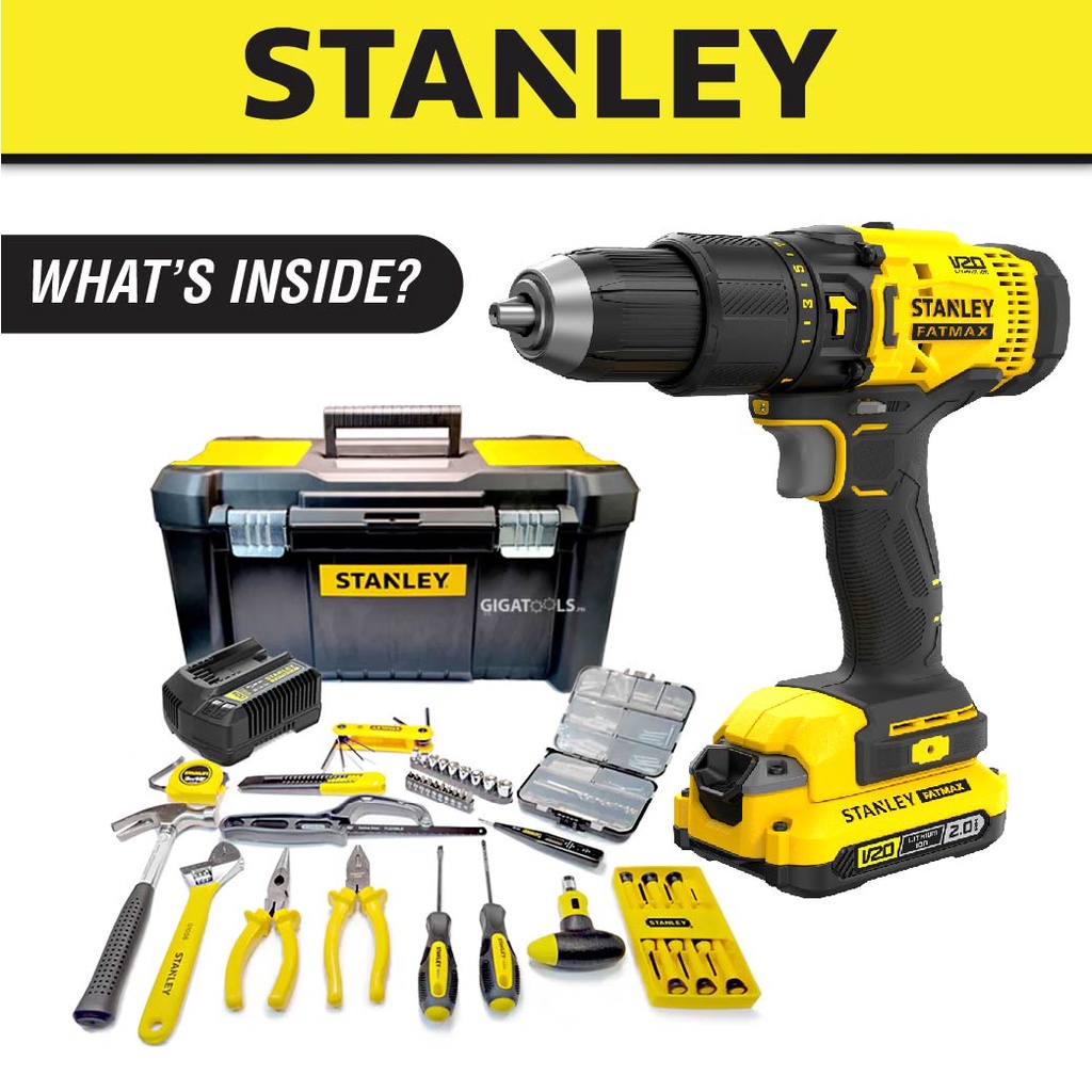 STANLEY SCD711C1H CORDLESS HAMMER DRILL DRIVER 20V 13mm 50nm COME WITH 48PC ACC 1x BATTERY CHARGER Shopee Malaysia