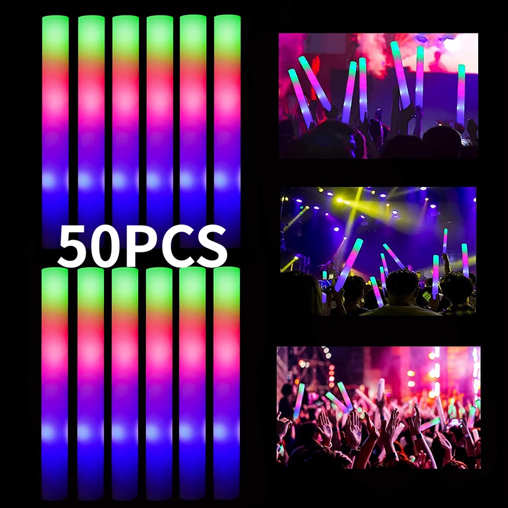 50Pcs Glow Stick Colorful LED Foam Stick Light-Up Led Cheer Tube In The ...