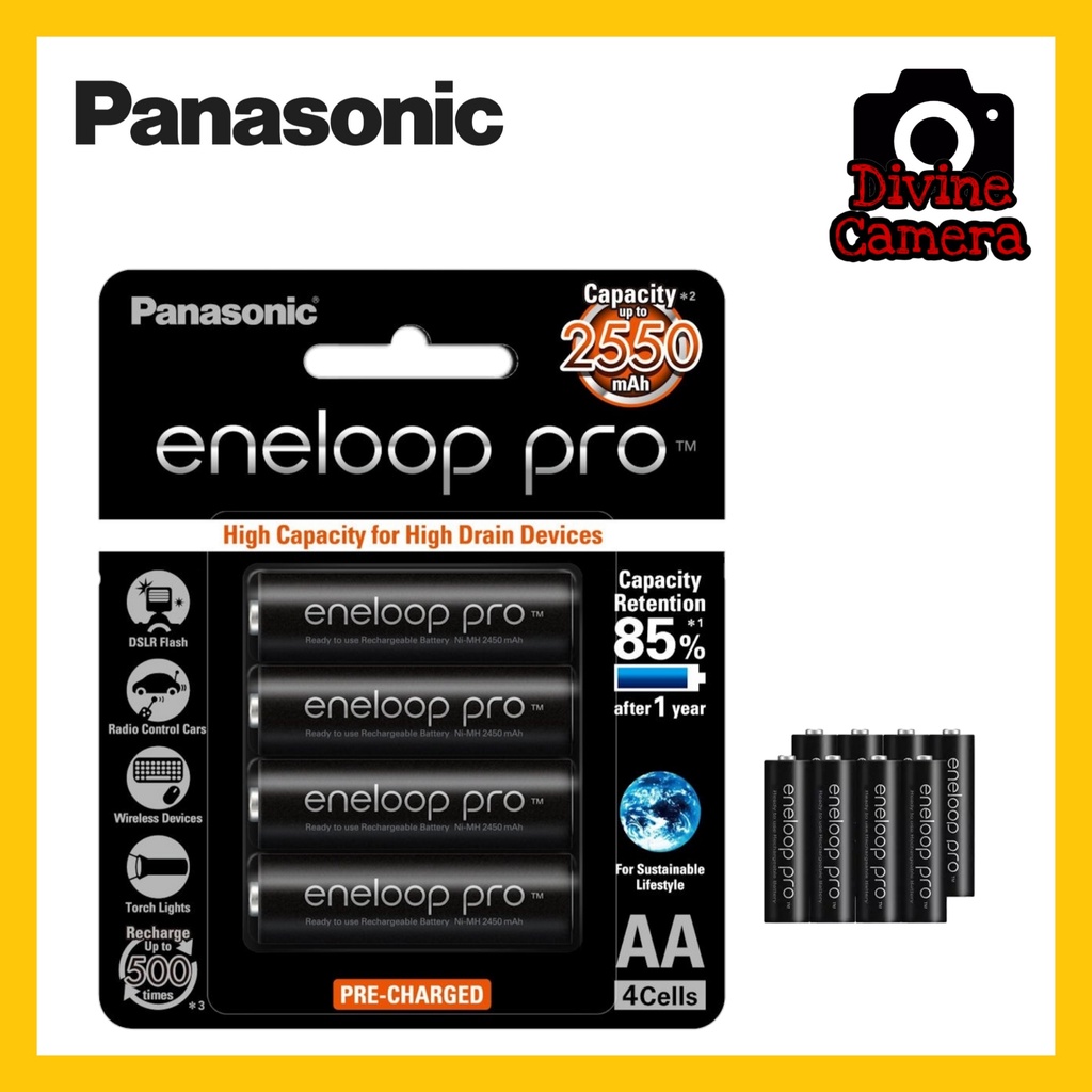 10 Panasonic eneloop pro AA High Capacity Ni-MH 2550mAh (Min. 2450mAh)  Pre-Charged Rechargeable Batteries + Free Battery Holder