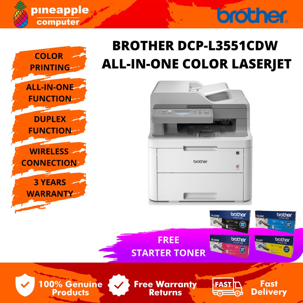 Brother Dcp L3551cdw Colour Led Multi Function Laser Printer With Wireless And Network 3064
