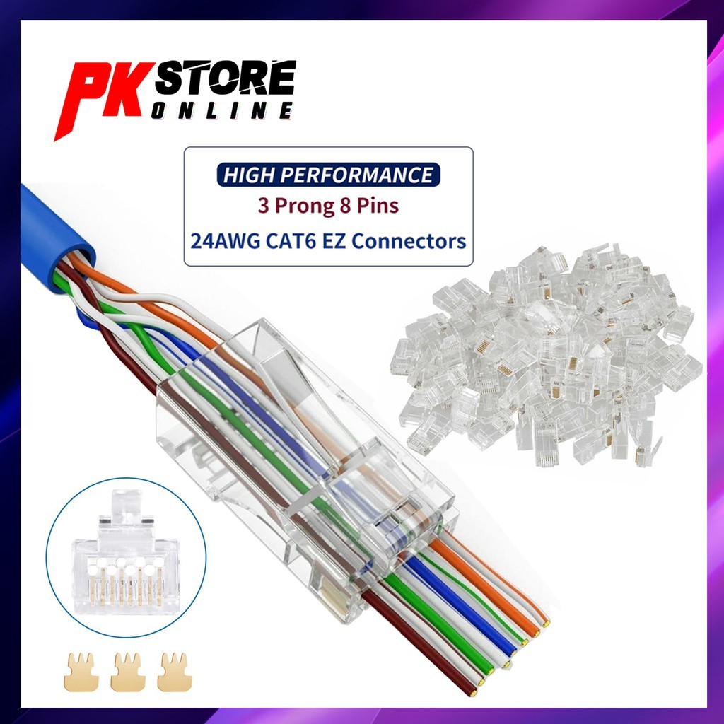 100PCS RJ45 NETWORK CRYSTAL CONNECTOR CAT6 MODULAR NETWORKING PLUG ...