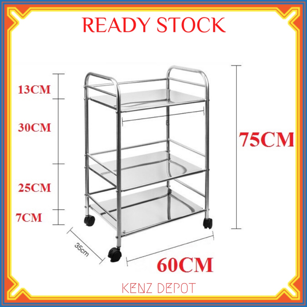 # 3 TIER STAINLESS STEEL MULTI PURPOSE TROLLEY RACK with roller ...