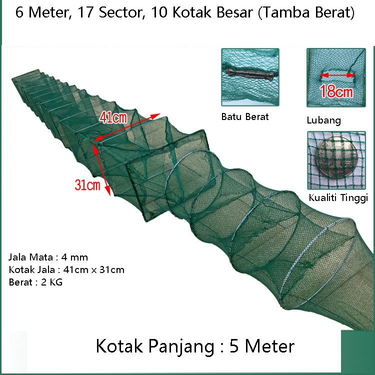 Ready Stock 5.5M & 6M Bubu Ikan Ladang Agriculture Jala Ikan Udang ...