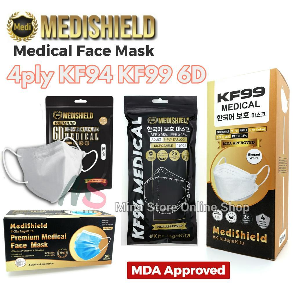 Premium Medical Face Mask 4ply kf94 kf99 6D MediShield Disposable