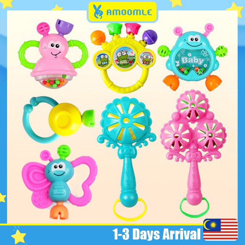 7Pcs Newborn Baby Toys / Mainan Bayi Rattles Shaker, Grab and Spin ...