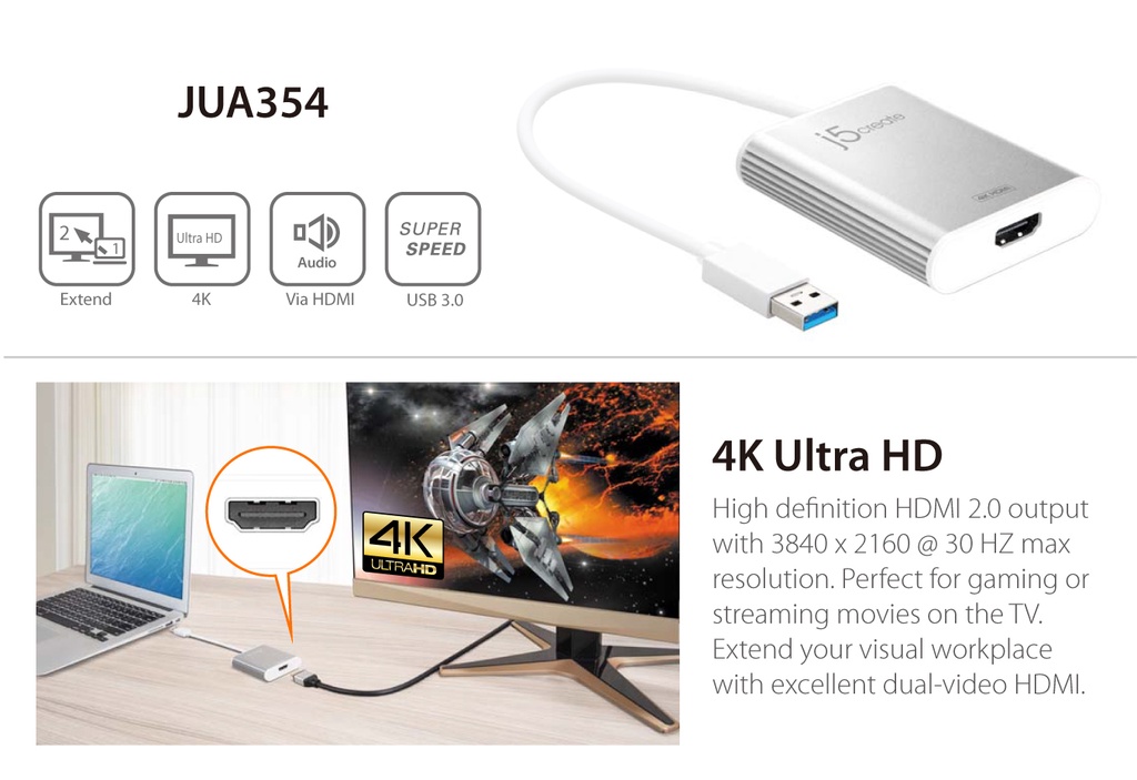 j5create JUA354 Penugar USB ke 4K HDMI USB to 4K HDMI Multi Monitor Adapter USB to HDMI converter Shopee Malaysia