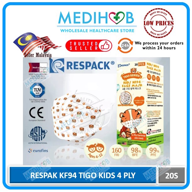 RESPACK MALAYSIA KF94 KIDS TIGO Face Mask-Approved by KKM Malaysia 4ply ...