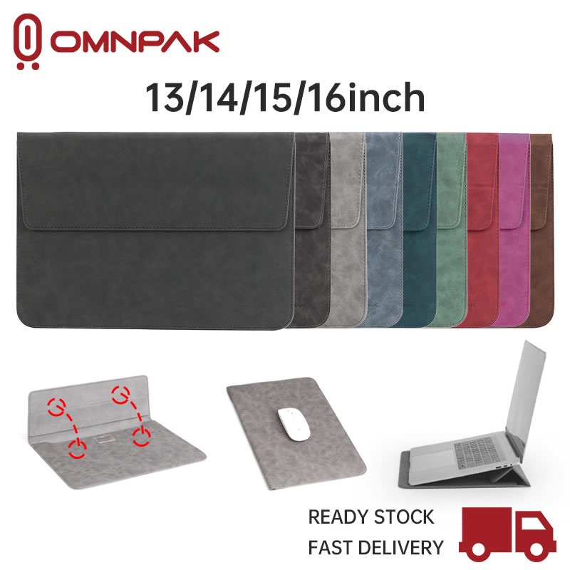 Omnpak Laptop Leather Sleeve With Stand Case For 13/14/15/16 Inch  Waterproof Protective Case Multi-function Macbook Case