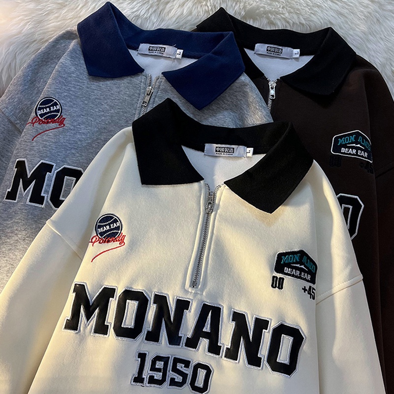 Oversized Half Zip Sweatshirt Cotton Blend Vintage Style