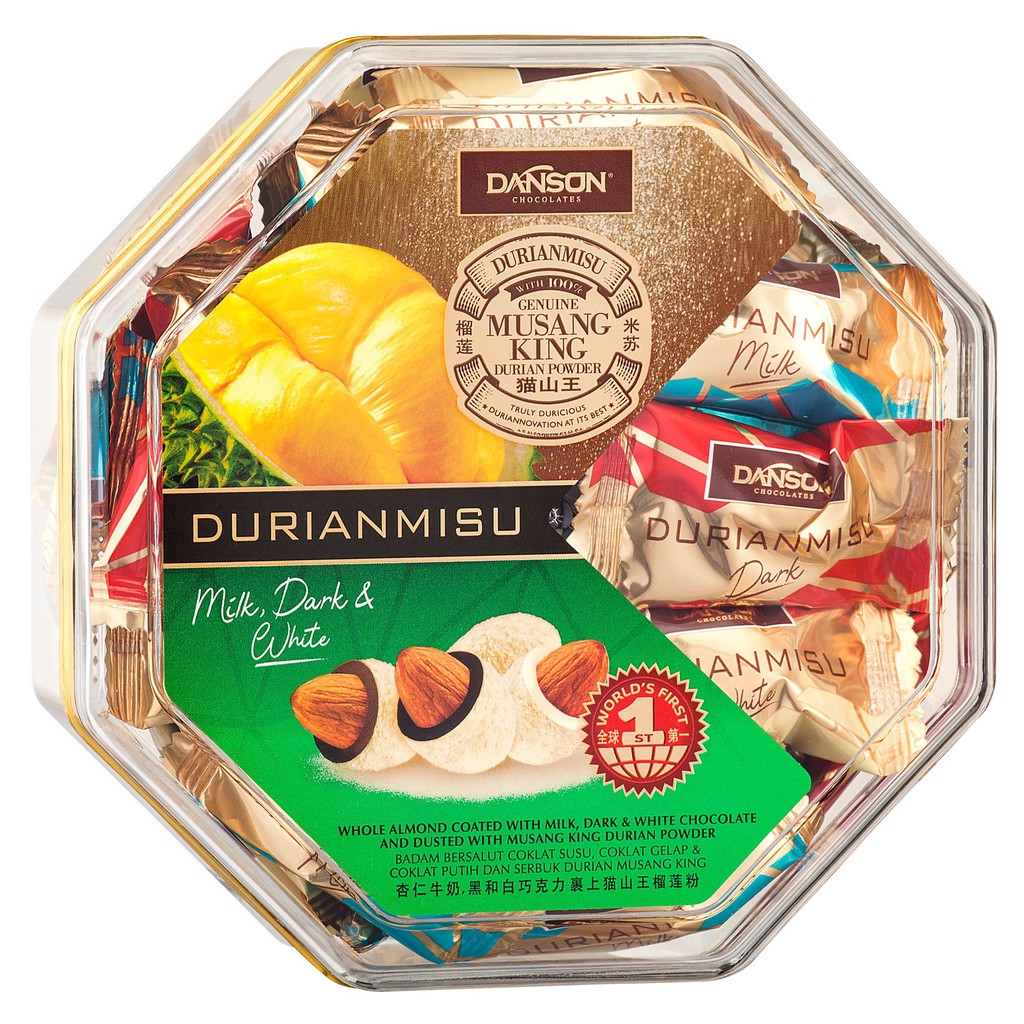 Danson Durianmisu Almond Coated Chocolate 180g Octagon Container ...