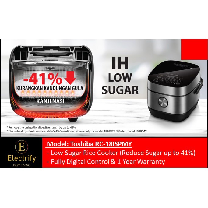 Low sugar deals rice cooker toshiba