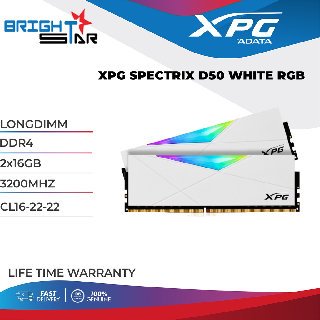 XPG SPECTRIX D50 WHITE RGB / LONGDIMM / DDR4 / 2x16GB / 3200MHZ / CL16 ...