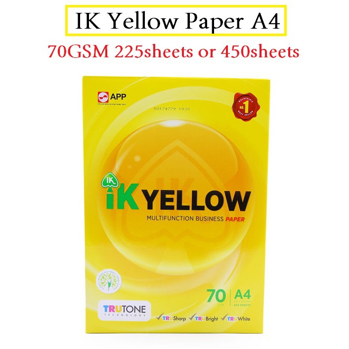 IK YELLOW Paper A4 - 70GSM 450 sheets or 225 sheets Printing, copy ...