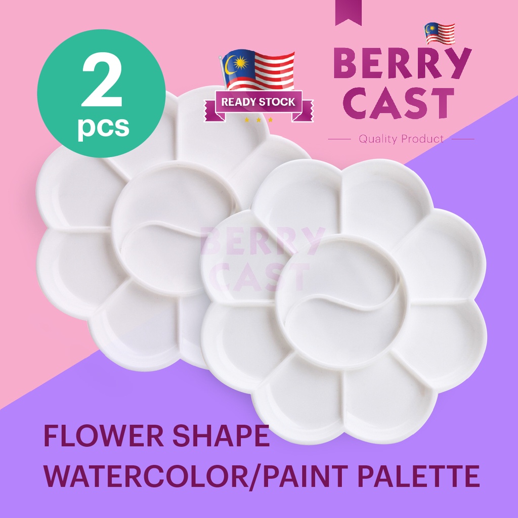 2x Watercolour Mixing Palette Flower Shape Plastic Paint Tray Art Tool 塑料水彩调色盘 Palet Warna Air