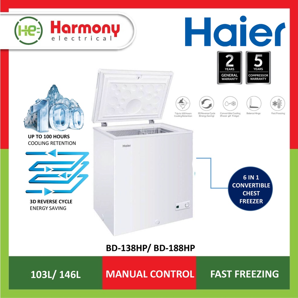 HAIER BD138HP 6in 1 Convertible Chest Freezer 105L Penyejuk Beku 冷藏柜