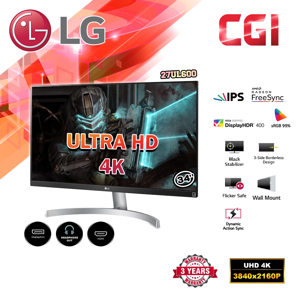 LG 27" 27UL600 4K UHD HDR 400 IPS LED Monitor | Shopee Malaysia