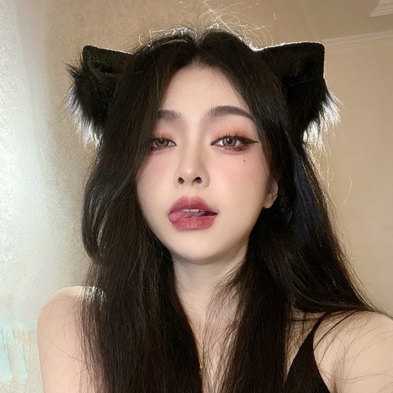 Women Realistic Long Furry Animal Cat Ears Headband Lolita Cosplay Cat ...