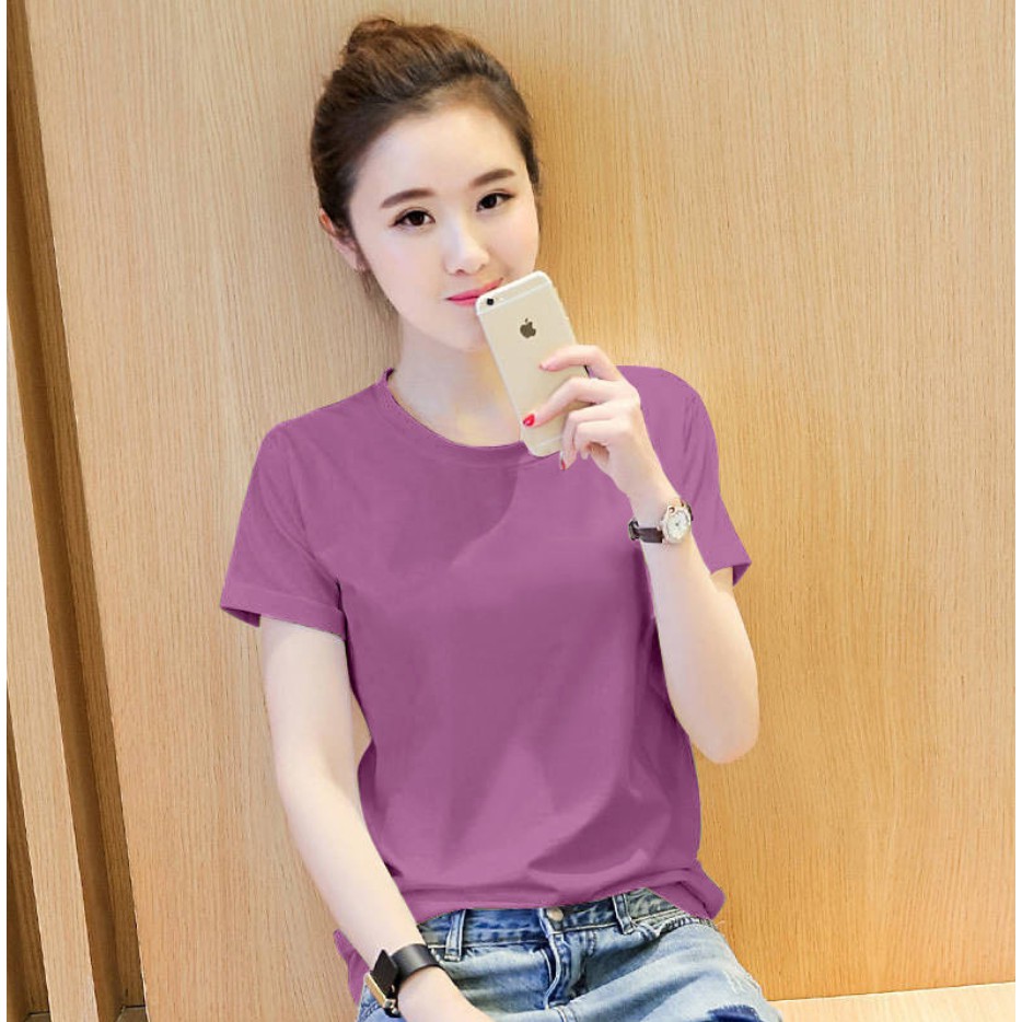 [100% pure cotton] 2021 summer new short-sleeved solid color tops women ...