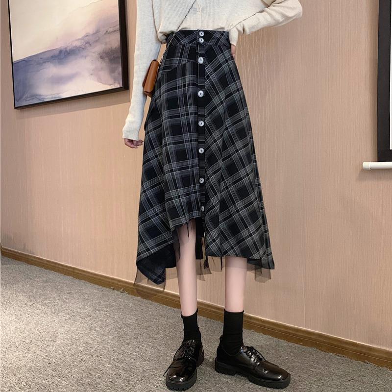 Spring 2021 new women s irregular plaid MIDI skirt Shopee Malaysia