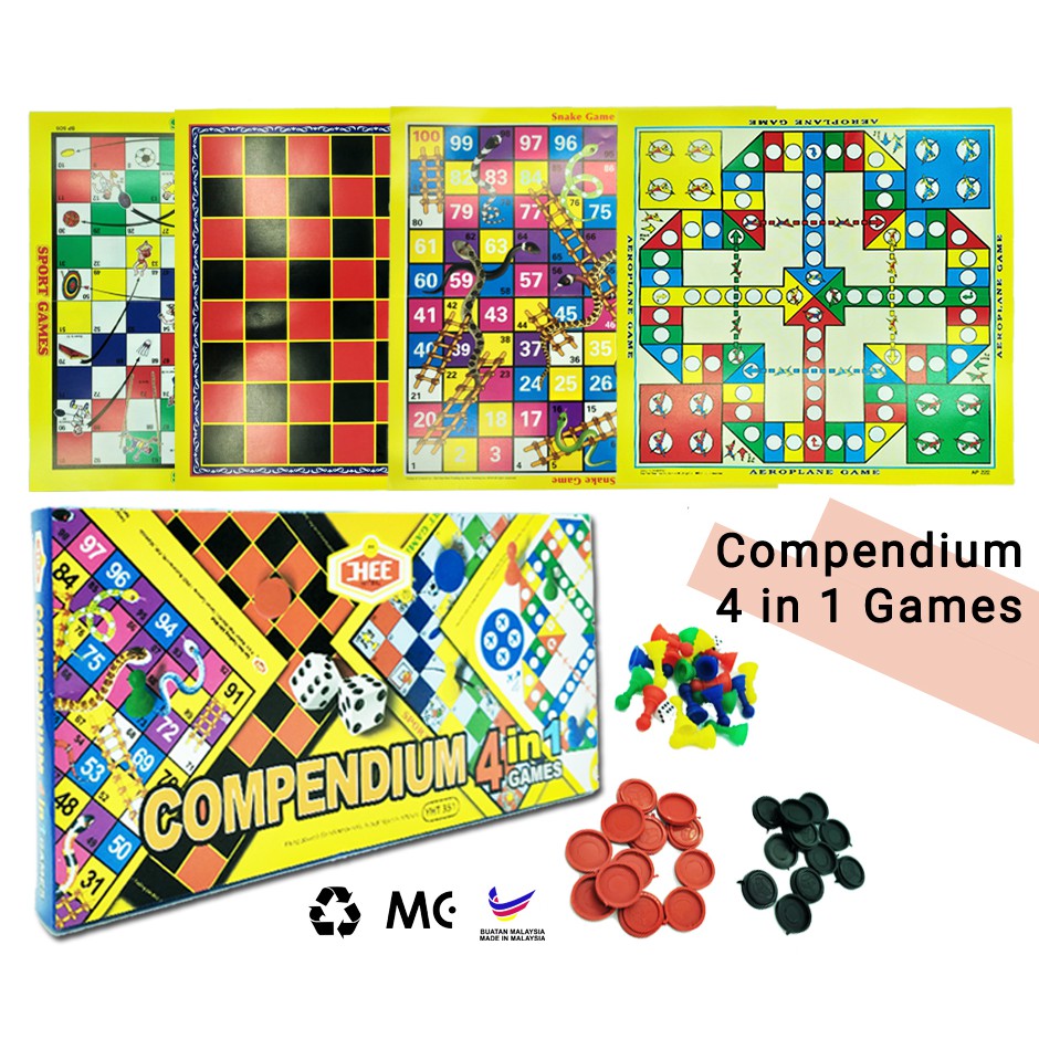 Compendium Of 4 In 1 Multiplayer Board Games [Snake &  Ladder/Draughts/Aeroplane/Sport] - 4 Famous Games In 1 Set | Shopee Malaysia