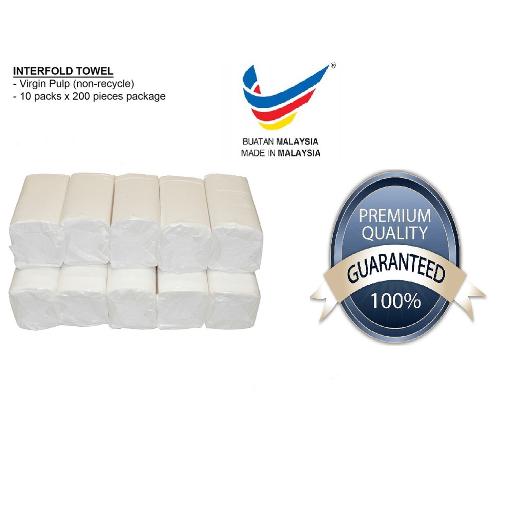 (10 packs 20*20) Interfold Hand Towel Virgin Pulp ( 10 pack 2000 pieces