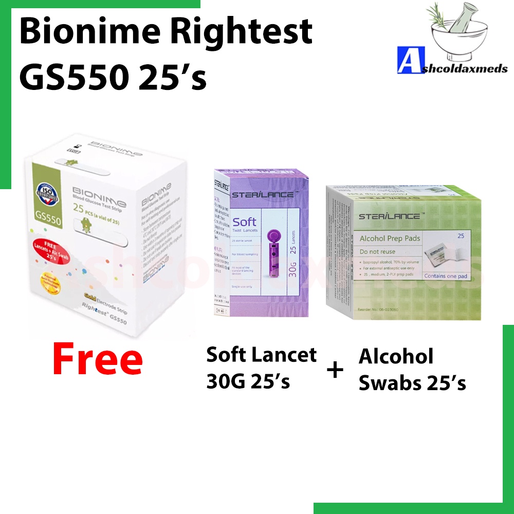 BIONIME GS550 Test Strip (25 Strips) FOC Blood Lancets + Alcohol Swab