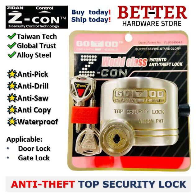 Z-CON WORLD CLASS TOP SECURITY LOCK PATENTED ANTI-THEFT LOCK FOR DOOR ...