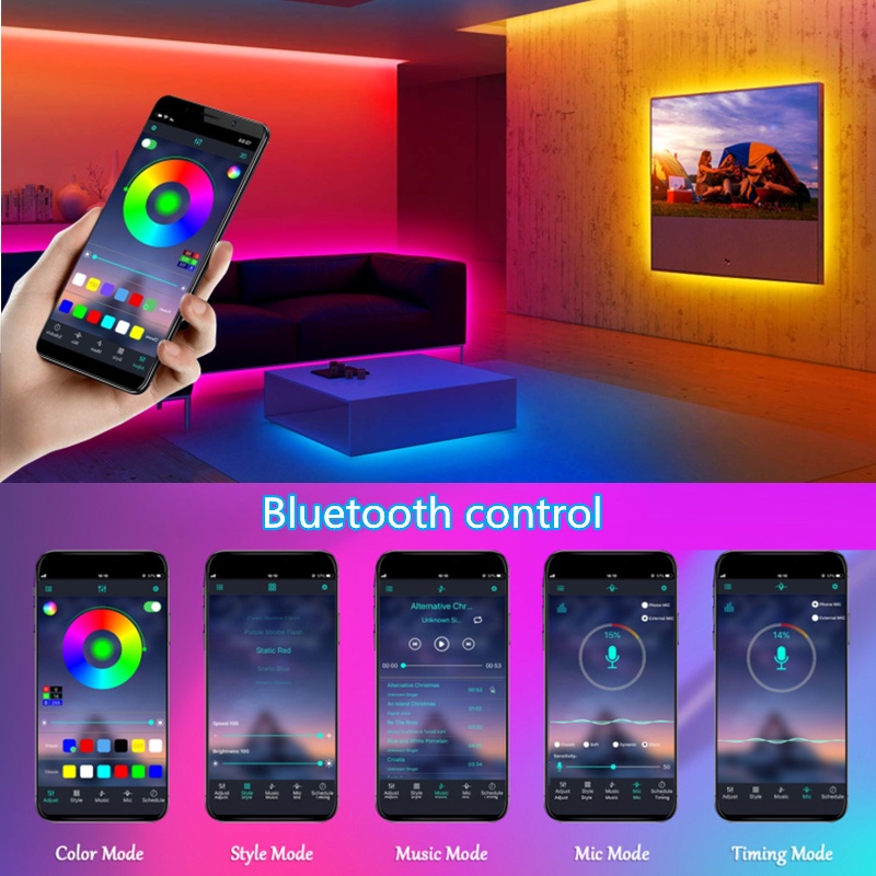 Bluetooth Set LED Light Strip USB 5V Lampu LED Bilik Tidur 5050 RGB LED ...