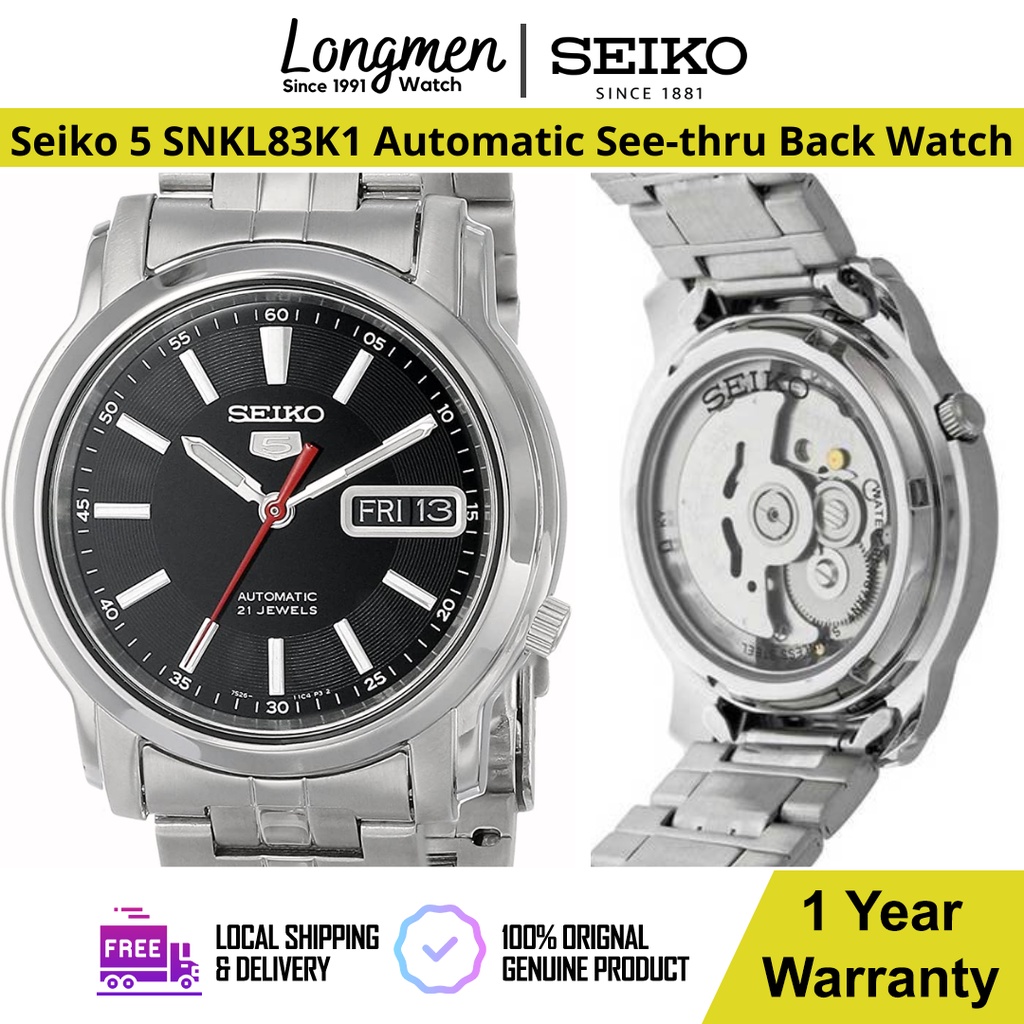 Seiko SNKL83K1 Orologio Da Polso Uomo - Automatico, Acciaio, Quadrante Nero, Cinturino Grigio - Classico E Raffinato