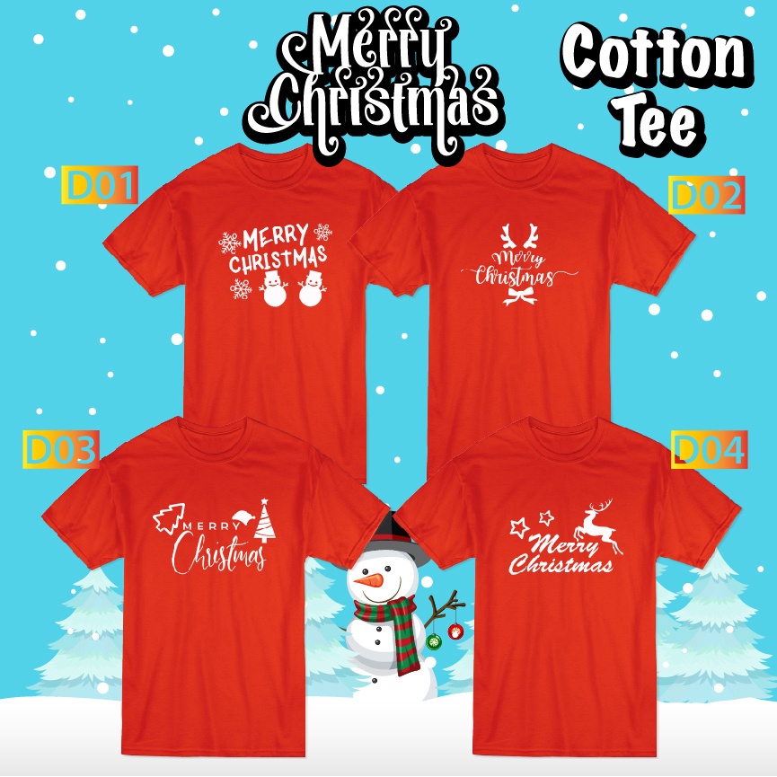 Merry Christmas Cotton T-Shirt Red Color Tee Shirt | Shopee Malaysia