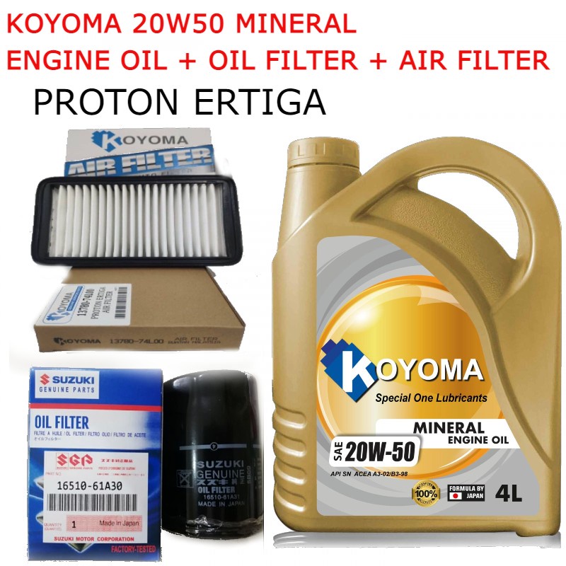 PROTON SUZUKI ERTIGA OIL FILTER + AIR FILTER + KOYOMA 20W50 MINERAL