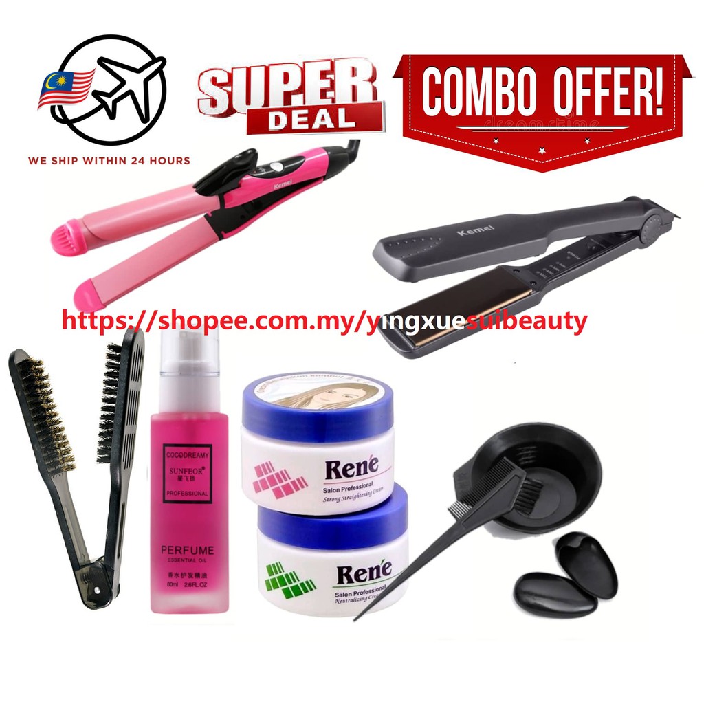 Pelurus Rambut Rene Strong Straightening + Neutralizer Cream (120mlx2 ...