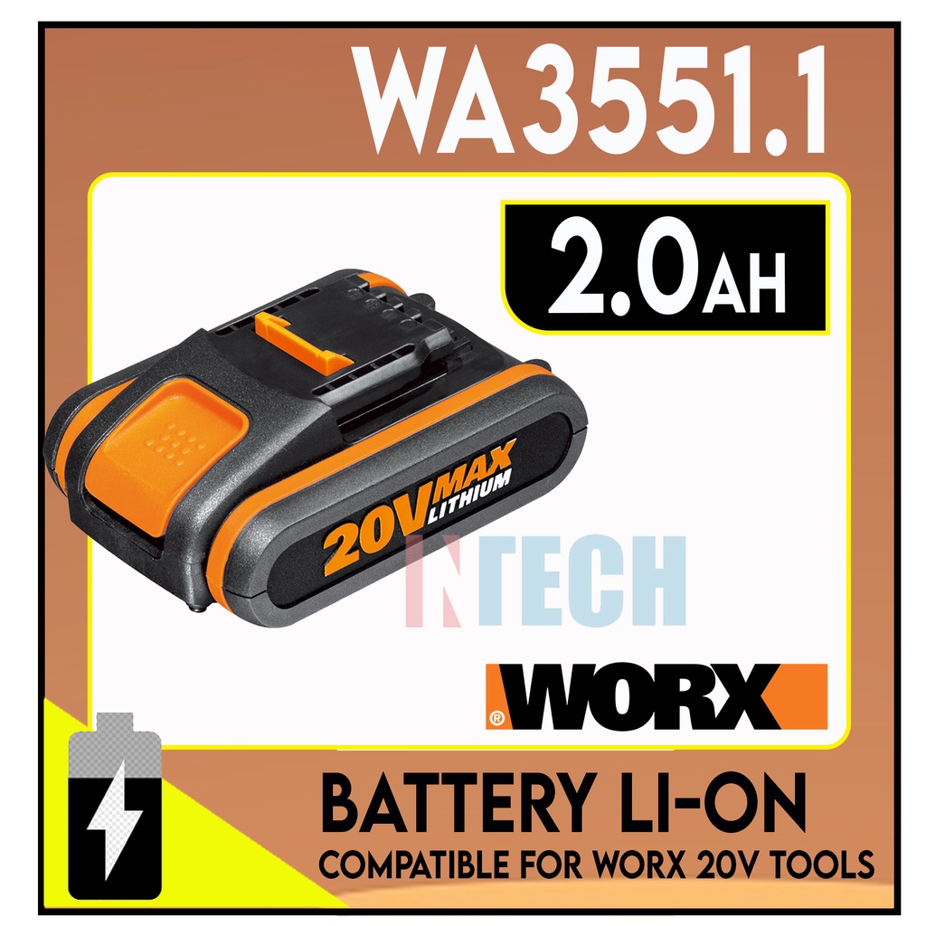 WORX WA3551.1 20V 2.0AH BATTERY LITHIUM ION BATTERY PACK Shopee