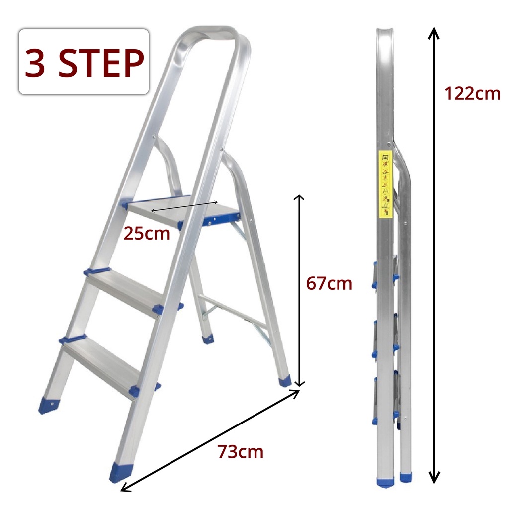 QuickFix 3 &amp; 4 Step Pedal Aluminium Ladder Folding Foldable Household Work Tangga Indoor Outdoor Light Weight Heavy Duty