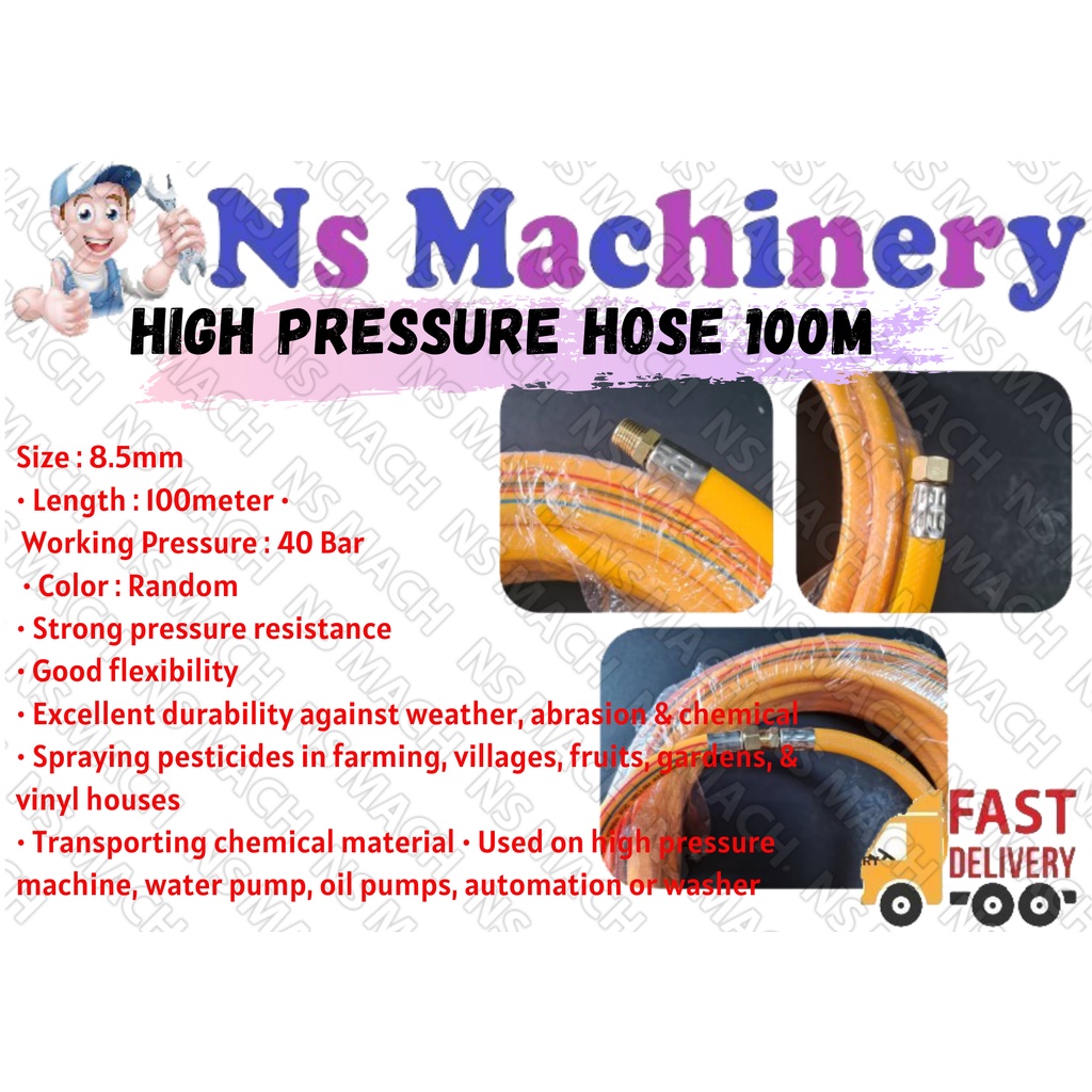 100m High Pressure Hose 8.5mm For Compressed Air Chemical Spray Water