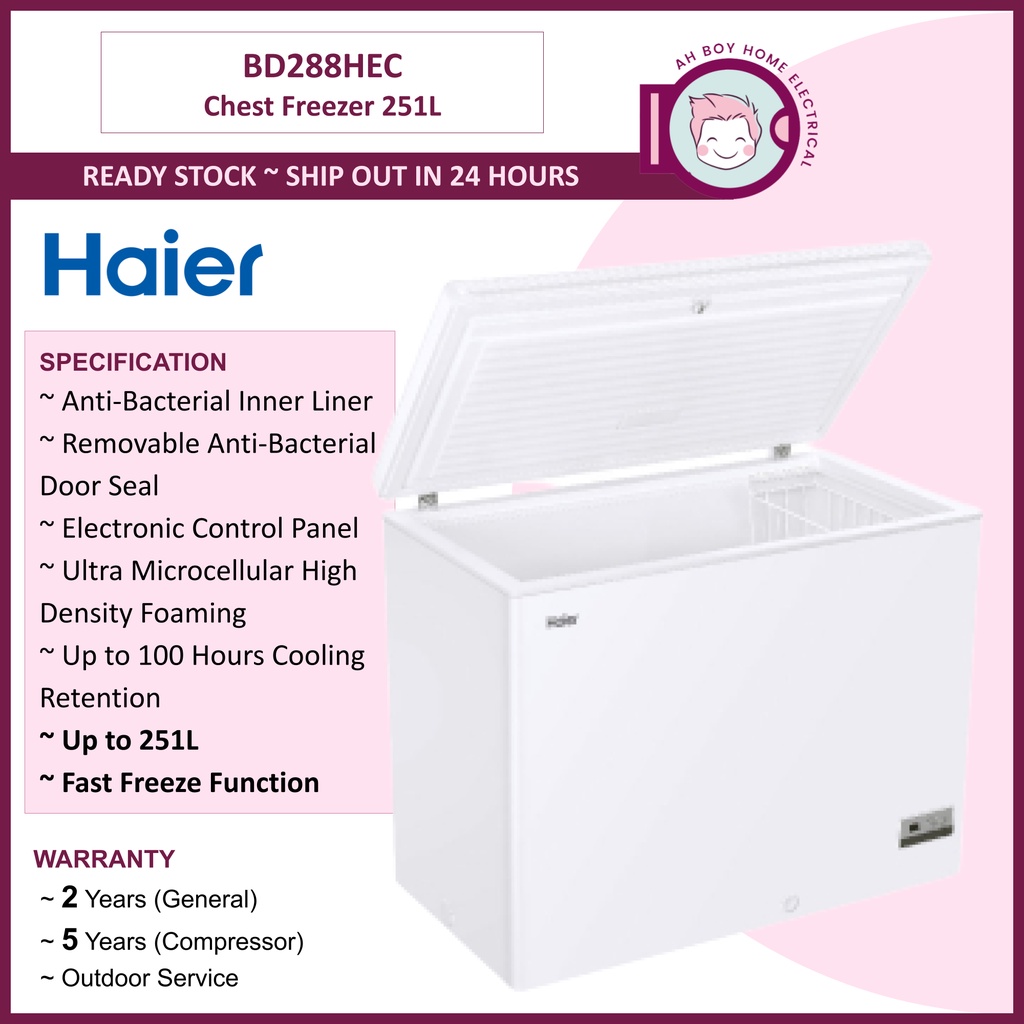 Haier Chest Freezer Peti Beku 251L ( BD288HEC / BD288HEC ) Shopee