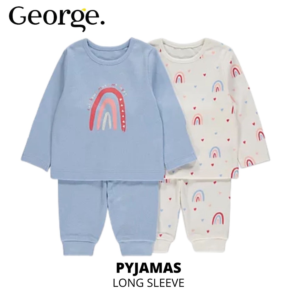 George UK Blue Rainbow Print Long Sleeve Pyjamas 2 Pack (V-UK) | Shopee ...